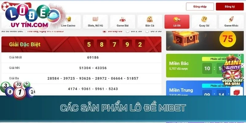 Màn hình hiển thị đa dạng sản phẩm lô đề tại Mibet